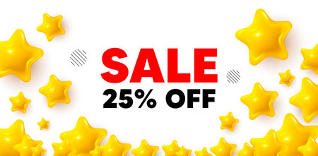 Sale winner banner with 3d stars. Golden stars banner. Sale 25 percent off discount. Promotion price...
