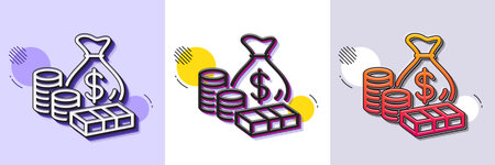 Money line icon. Halftone dotted pattern. Gradient icon with grain shadow. Banknotes with coins sign. Dollar cash symbol. Line money icon. Various designs. Vectorのイラスト素材