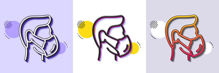 Medical mask line icon. Halftone dotted pattern. Gradient icon with grain shadow. Safety breathing respiratory mask sign. Coronavirus face protection symbol. Line medical mask icon. Vectorのイラスト素材