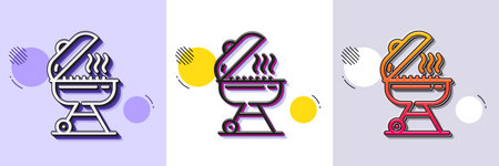 Grill line icon. Halftone dotted pattern. Gradient icon with grain shadow. Barbecue cooker for cooking food sign. Hot meat brazier symbol. Line grill icon. Various designs. Vectorのイラスト素材