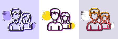 Group line icon. Halftone dotted pattern. Gradient icon with grain shadow. Users or Teamwork sign. Male and Female Person silhouette symbol. Line teamwork icon. Various designs. Vectorのイラスト素材