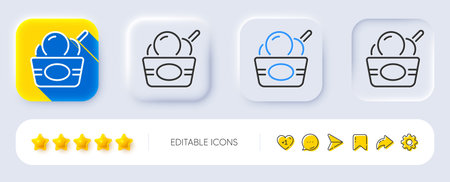 Ice cream cup line icon. Neumorphic, Flat shadow, 3d buttons. Vanilla sundae sign. Frozen summer dessert symbol. Line ice cream icon. Social media icons. Vectorのイラスト素材