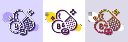Vitamin B6 line icon. Halftone dotted pattern. Gradient icon with grain shadow. Food nutrient sign. Capsule or pill supplement symbol. Line vitamin B6 icon. Various designs. Vectorのイラスト素材