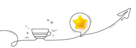 Mocha coffee icon. Continuous line with share plane. Hot drink sign. Beverage symbol. 3d star in...
