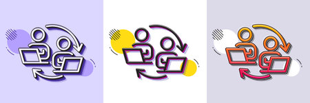 Teamwork process line icon. Halftone dotted pattern. Gradient icon with grain shadow. Remote office sign. Team employees symbol. Line teamwork process icon. Various designs. Vectorのイラスト素材