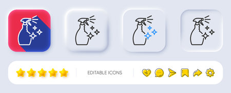 Cleaning spray line icon. Neumorphic, Flat shadow, 3d buttons. Washing liquid or Cleanser symbol. Housekeeping equipment sign. Line washing Cleanser icon. Social media icons. Vectorのイラスト素材