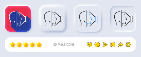 Face scanning line icon. Neumorphic, Flat shadow, 3d buttons. Phone Face id sign. Head recognition symbol. Line face id icon. Social media icons. Vectorのイラスト素材