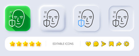 Face detection protected line icon. Neumorphic, Flat shadow, 3d buttons. Secure access sign. Facial identification symbol. Line face protection icon. Social media icons. Vectorのイラスト素材