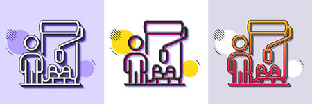 Painter line icon. Halftone dotted pattern. Gradient icon with grain shadow. Paint brush roller sign. Professional artist symbol. Line painter icon. Various designs. Vectorのイラスト素材