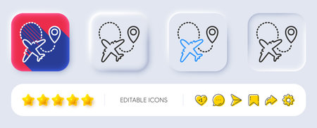 Airplane line icon. Neumorphic, Flat shadow, 3d buttons. Plane flight transport sign. Aircraft symbol. Line airplane icon. Social media icons. Vectorのイラスト素材