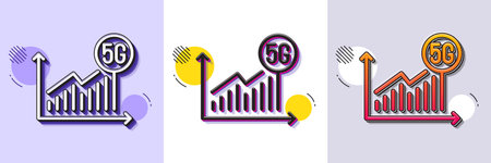 5g statistics line icon. Halftone dotted pattern. Gradient icon with grain shadow. Wireless technology sign. Wifi internet graph symbol. Line 5g statistics icon. Various designs. Vectorのイラスト素材