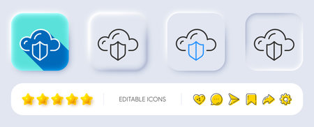 Cloud computing protection line icon. Neumorphic, Flat shadow, 3d buttons. Internet data storage sign. File hosting technology symbol. Line cloud protection icon. Social media icons. Vectorのイラスト素材