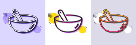 Cooking mix line icon. Halftone dotted pattern. Gradient icon with grain shadow. Bowl with spoon sign. Food preparation symbol. Line cooking mix icon. Various designs. Vectorのイラスト素材