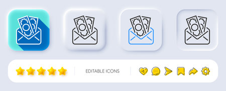 Bribe line icon. Neumorphic, Flat shadow, 3d buttons. Money fraud crime sign. Cash envelope symbol. Line bribe icon. Social media icons. Vectorのイラスト素材