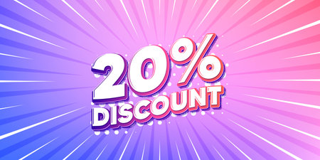Discount sun rays gradient banner. Light burst background. 20 percent discount tag. Sale offer price sign. Special offer symbol. Gradient sun rays. Sunburst light. Vectorのイラスト素材