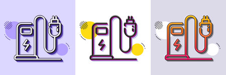 Charging station line icon. Halftone dotted pattern. Gradient icon with grain shadow. Car charge plug sign. Electric power symbol. Line charging station icon. Various designs. Vectorのイラスト素材