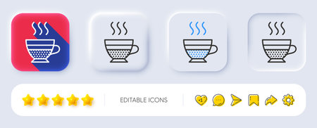 Cafe creme icon. Neumorphic, Flat shadow, 3d buttons. Hot drink sign. Beverage symbol. Line cafe creme icon. Social media icons. Vectorのイラスト素材