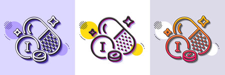 Iodine mineral line icon. Halftone dotted pattern. Gradient icon with grain shadow. Chemical element I sign. Capsule or pill symbol. Line iodine mineral icon. Various designs. Vectorのイラスト素材
