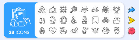 People vaccination, Toilet paper and Prescription drugs line icons. Interest rate, AI generate, Inflation icons. Pack of Medical vaccination, Stress grows, Salad icon. Vectorのイラスト素材