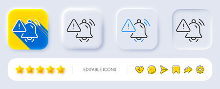 Attention bell line icon. Neumorphic, Flat shadow, 3d buttons. Alarm reminder sign. Notification message symbol. Line attention bell icon. Social media icons. Vectorのイラスト素材