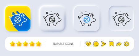 Piggy sale line icon. Neumorphic, Flat shadow, 3d buttons. Shopping discount sign. Clearance symbol. Line piggy sale icon. Social media icons. Vectorのイラスト素材