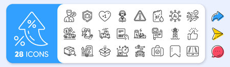 Flight insurance, Flight destination and Pickup line icons. Interest rate, AI generate, Inflation icons. Pack of Fuel price, Search package, Parcel invoice icon. Vectorのイラスト素材