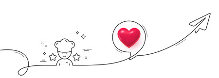 Best chef line icon. Continuous line with share plane. Stars ranking sign. Rating symbol. 3d heart in speech bubble. Best chef single line ribbon. Loop curve pattern. Vectorのイラスト素材