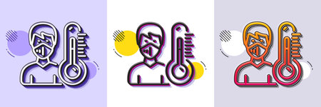 Thermometer line icon. Halftone dotted pattern. Gradient icon with grain shadow. Doctor with face mask sign. Temperature measuring symbol. Line thermometer icon. Various designs. Vectorのイラスト素材