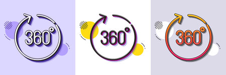 360 degrees line icon. Halftone dotted pattern. Gradient icon with grain shadow. Panoramic view sign. VR technology simulation symbol. Line 360 degrees icon. Various designs. Vectorのイラスト素材