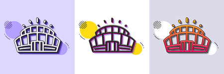Arena stadium line icon. Halftone dotted pattern. Gradient icon with grain shadow. Competition building sign. Sport complex symbol. Line arena stadium icon. Various designs. Vectorのイラスト素材