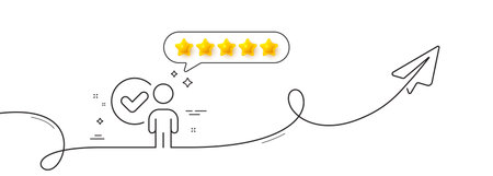 Verification person line icon. Continuous line with share plane. Accepted man sign. Approved symbol....