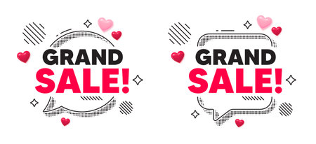 Grand sale chat speech bubble. Social media concept. Grand sale tag. Special offer price sign. Advertising discounts symbol. 3d hearts chat bubble. Vectorのイラスト素材