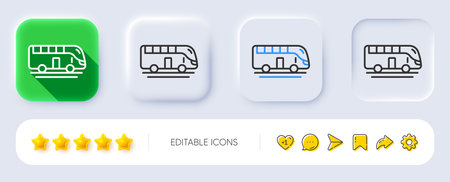Bus tour transport line icon. Neumorphic, Flat shadow, 3d buttons. Transportation sign. Tourism or public vehicle symbol. Line bus tour icon. Social media icons. Vectorのイラスト素材