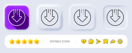 Download line icon. Neumorphic, Flat shadow, 3d buttons. Down arrow sign. Discount symbol. Line download arrow icon. Social media icons. Vectorのイラスト素材