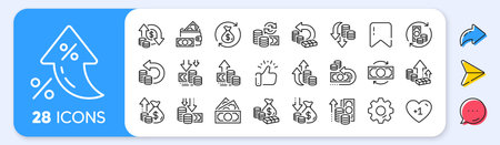 Money line icons. Interest rate, AI generate, Inflation icons. Finance, revenue reduction and financial benefit set. Economy, money savings and increase profit line icons. Vectorのイラスト素材