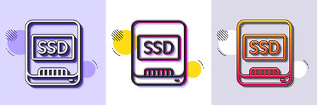 Ssd line icon. Halftone dotted pattern. Gradient icon with grain shadow. Computer memory component sign. Data storage symbol. Line ssd icon. Various designs. Vectorのイラスト素材