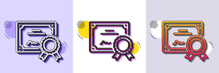 Certificate line icon. Halftone dotted pattern. Gradient icon with grain shadow. Certified document sign. Medal or stamp symbol. Line certificate icon. Various designs. Vectorのイラスト素材