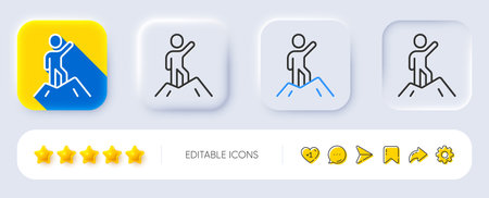 Leadership line icon. Neumorphic, Flat shadow, 3d buttons. Person raised his hand sign. Business...