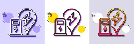 Charging station line icon. Halftone dotted pattern. Gradient icon with grain shadow. Car charge...