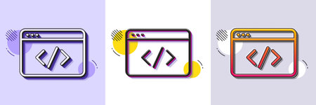 Seo script line icon. Halftone dotted pattern. Gradient icon with grain shadow. Web programming...