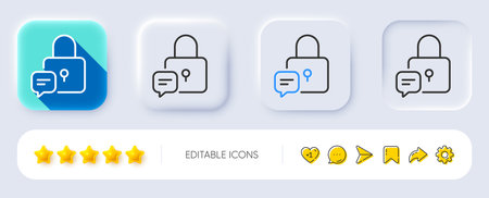 Lock line icon. Neumorphic, Flat shadow, 3d buttons. Padlock with chat bubble sign. Message protection symbol. Line lock icon. Social media icons. Vectorのイラスト素材
