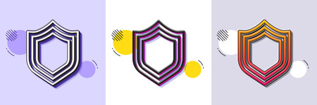 Shield line icon. Halftone dotted pattern. Gradient icon with grain shadow. Protection or Security sign. Defence or Guard symbol. Line security icon. Various designs. Vectorのイラスト素材