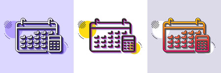 Calendar with calculator line icon. Halftone dotted pattern. Gradient icon with grain shadow. Accounting sign. Calculate finance symbol. Line calendar icon. Various designs. Vectorのイラスト素材