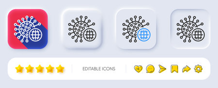 Coronavirus pandemic line icon. Neumorphic, Flat shadow, 3d buttons. Covid-19 global virus sign. Corona virus symbol. Line coronavirus icon. Social media icons. Vectorのイラスト素材