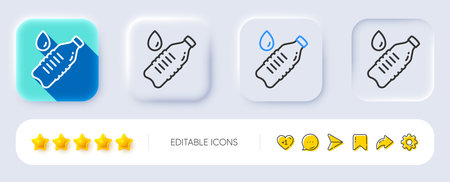 Water bottle line icon. Neumorphic, Flat shadow, 3d buttons. Clean aqua drink sign. Liquid symbol. Line water bottle icon. Social media icons. Vectorのイラスト素材