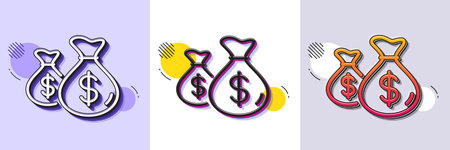 Coins bags line icon. Halftone dotted pattern. Gradient icon with grain shadow. Cash money sign. Income savings symbol. Line coins bags icon. Various designs. Vectorのイラスト素材