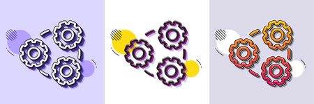 Gears line icon. Halftone dotted pattern. Gradient icon with grain shadow. Teamwork cogwheel sign....