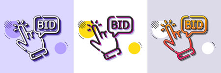 Bid offer line icon. Halftone dotted pattern. Gradient icon with grain shadow. Auction sign. Raise...