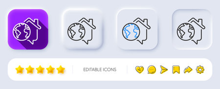 Work at home line icon. Neumorphic, Flat shadow, 3d buttons. Outsource job sign. Remote office symbol. Line work home icon. Social media icons. Vectorのイラスト素材