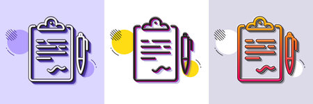 Clipboard document line icon. Halftone dotted pattern. Gradient icon with grain shadow. Agreement file sign. Sign contract symbol. Line clipboard icon. Various designs. Vectorのイラスト素材